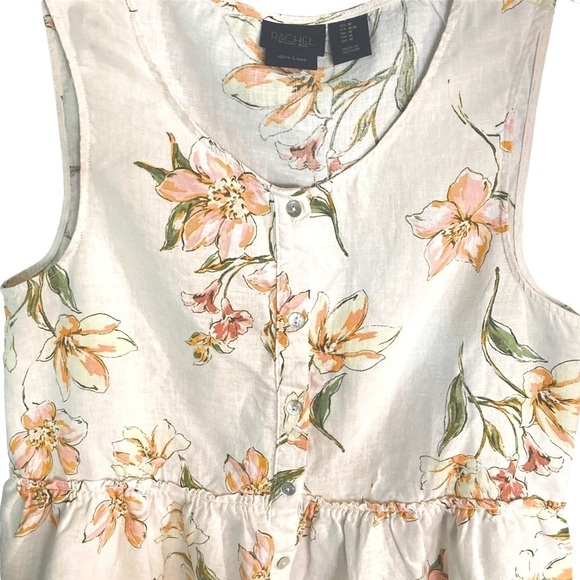EUC Linen Floral‎ Peplum Tank Button Front Hem Top, by Rachel Roy Medium - Picture 3 of 7